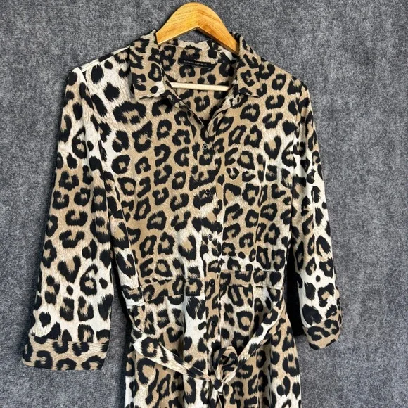 Banana Republic Dress Leopard Print Maxi Shirt Women 14 Classic Elegant Mobwife - Picture 4 of 12